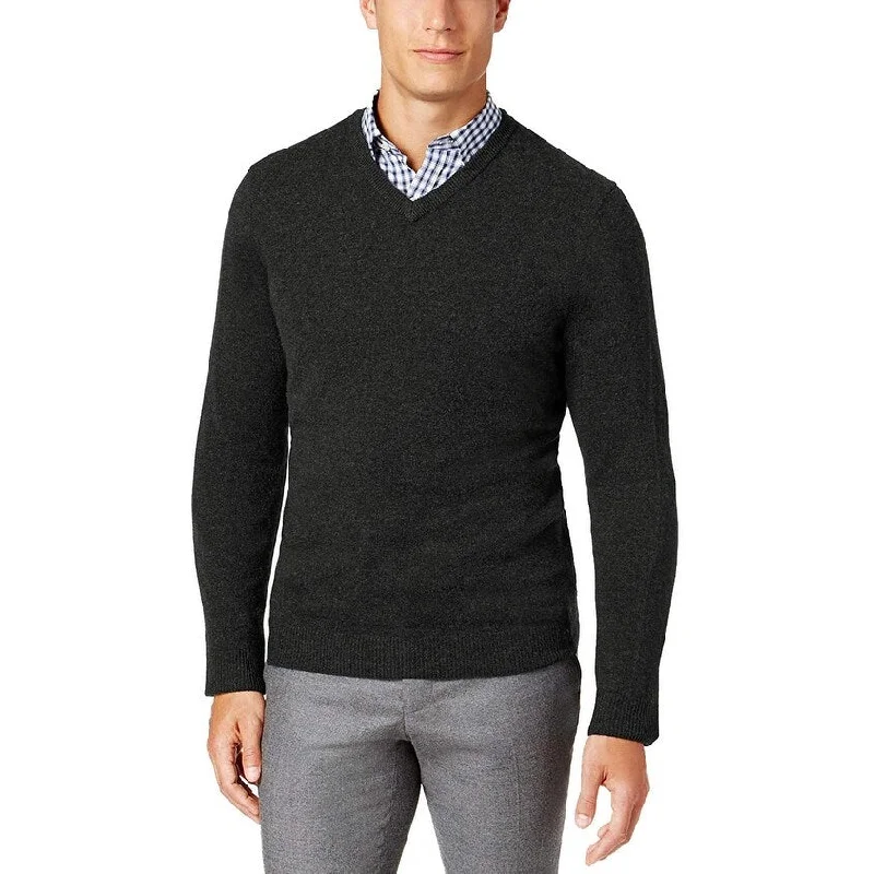 merino wool sweater-Club Room Men's Solid V-Neck Merino Wool Blend Sweater Black Size S - Small