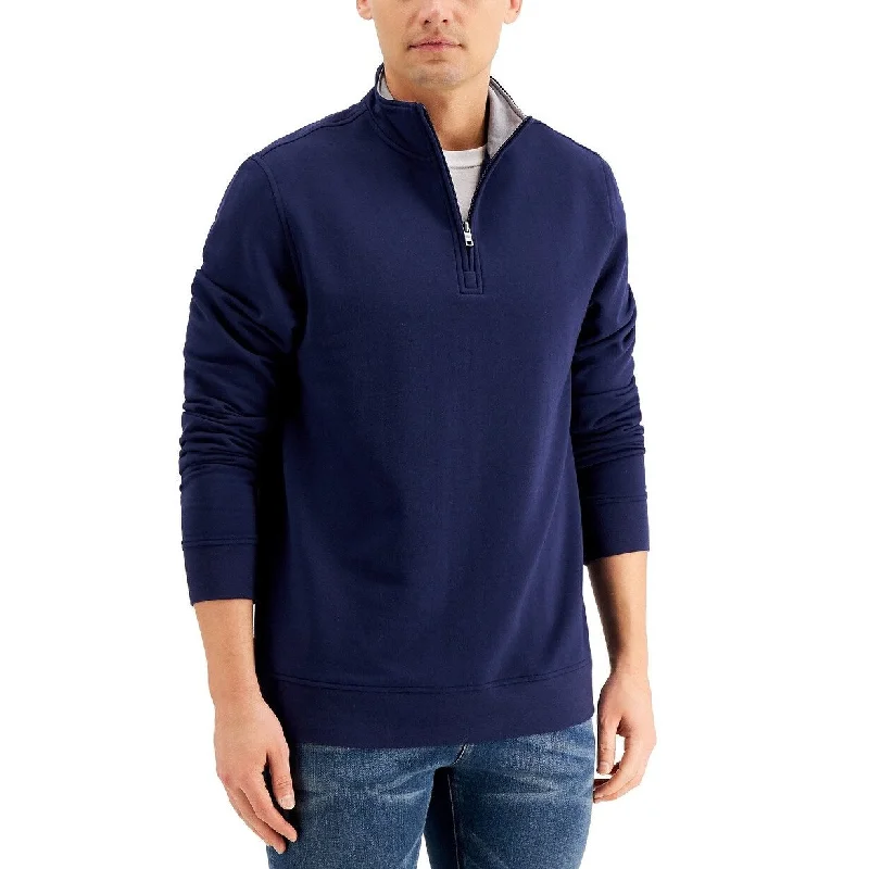 wool sweater for weekend wear-Club Room Men's Stretch 1/4-Zip Fleece Sweatshirt Blue Size Large