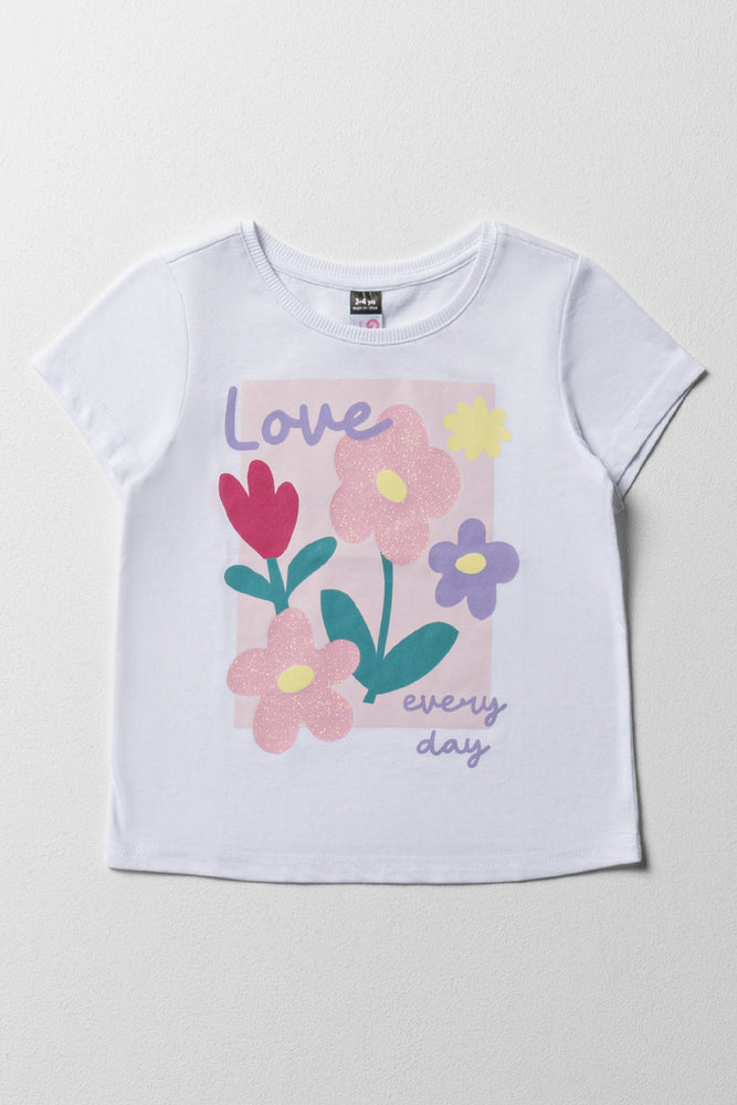 short sleeve t-shirt for chic casual looks -Flower Short Sleeve T-Shirt White