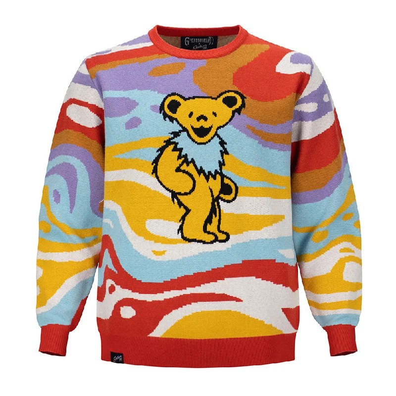 wool sweater for ski trips-Grateful Dead | Crewneck Sweater | Yellow Bear Collage in Red