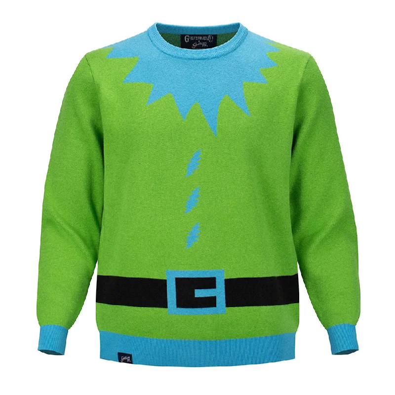 wool sweater with elbow patches-Grateful Dead | Regular Sweater | Bolt in Blue & Green