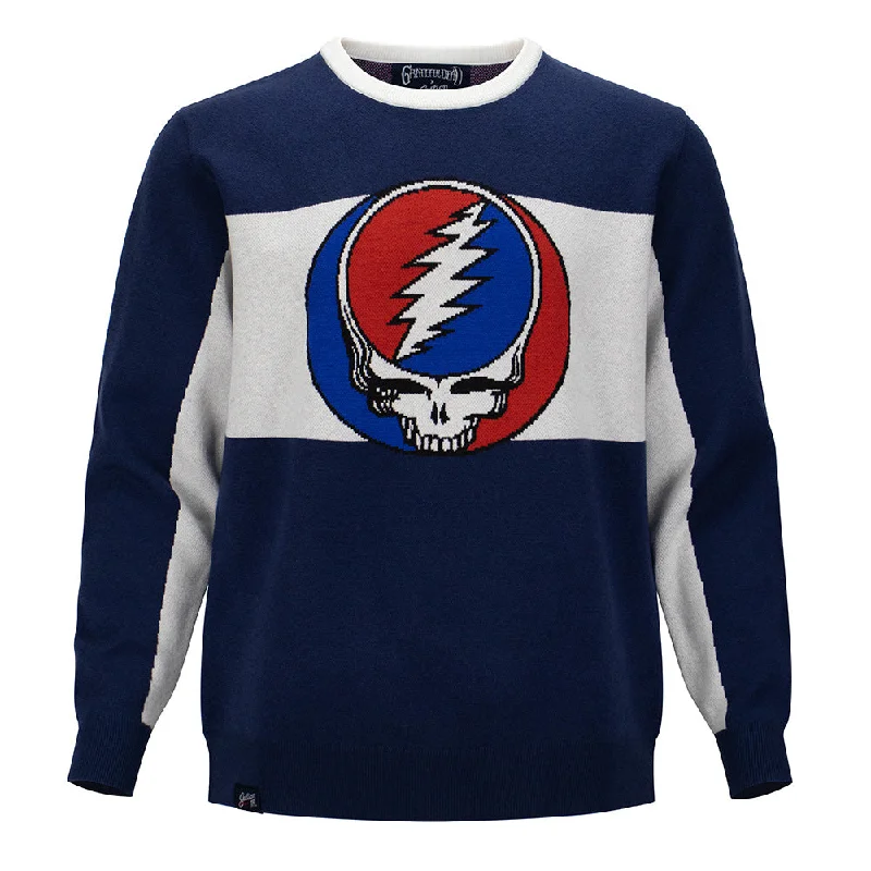 eco-friendly wool sweater-Grateful Dead | Regular Sweater | Stealie in Blue & White