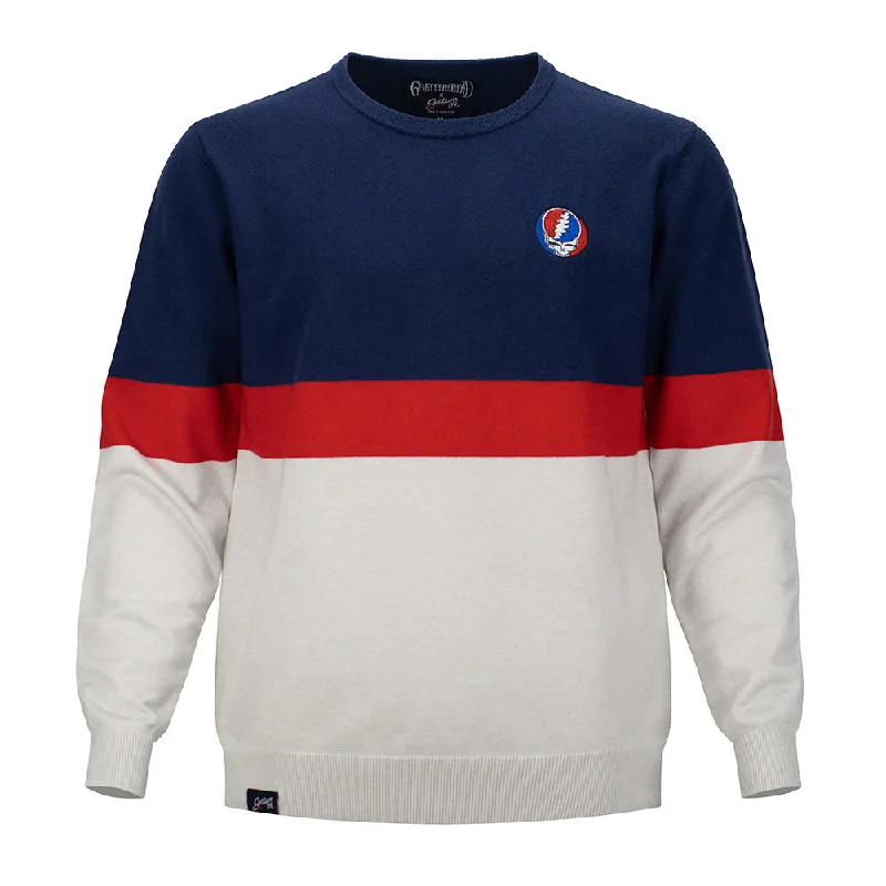 Christmas sweater for men-Grateful Dead | Regular Sweater | Stealie Navy, Red & Grey Stripes