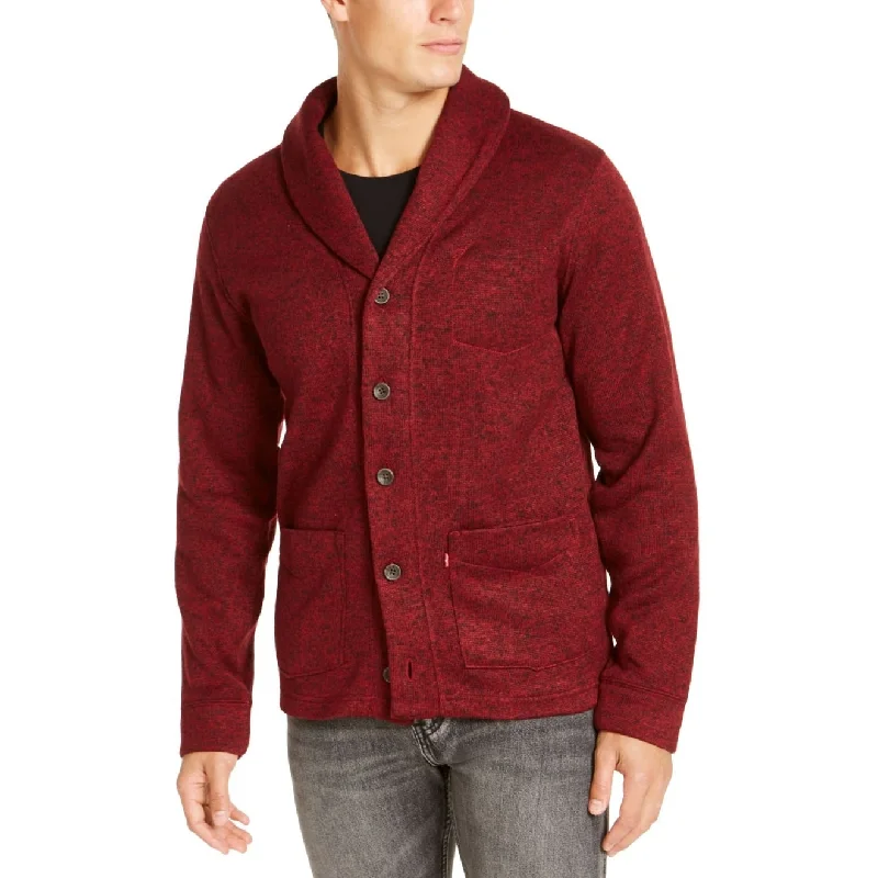 zip-up sweater for men-Levi's Men's Rand Shawl-Collar Cardigan Red Size Medium