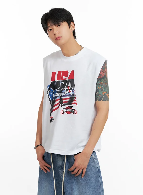 short sleeve t-shirt with modern graphics -Men's Graphic Oversize Tank Top IG402