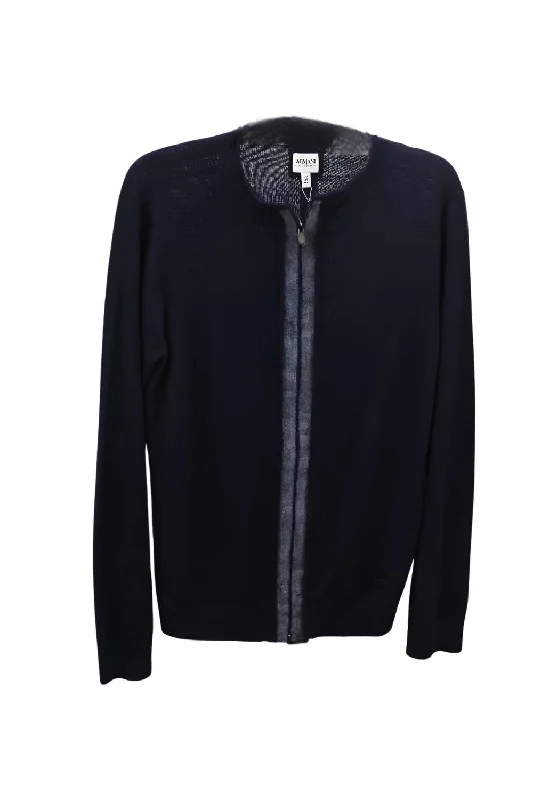 lightweight wool sweater-Men's Zip Up Cardigan In Navy