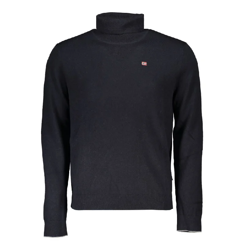 warm cashmere sweater-Napapijri High-Neck Embroide  Men's Sweater