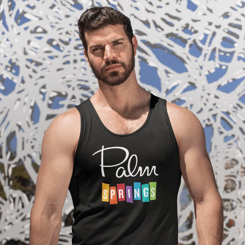 short sleeve t-shirt with geometric print -Palm Springs Rainbow Tank Top - Black