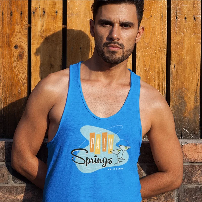 short sleeve shirt with vibrant designs -Palm Springs Retro Martini Unisex Tank Top - Neon Blue