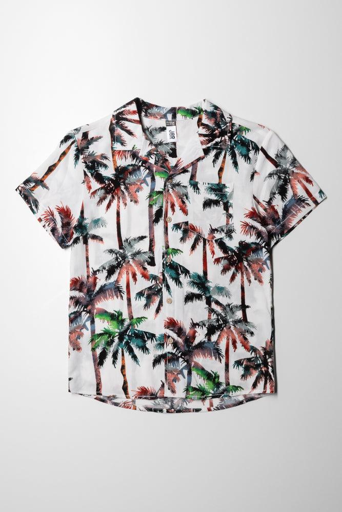 high-quality cotton short sleeve t-shirt -Palm Tree Short Sleeve Shirt White