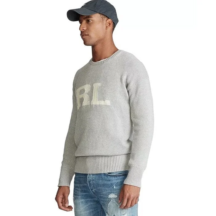 long sleeve cardigan sweater for men-Polo Ralph Lauren Men's Rl Cotton Sweater Gray Size X-Small