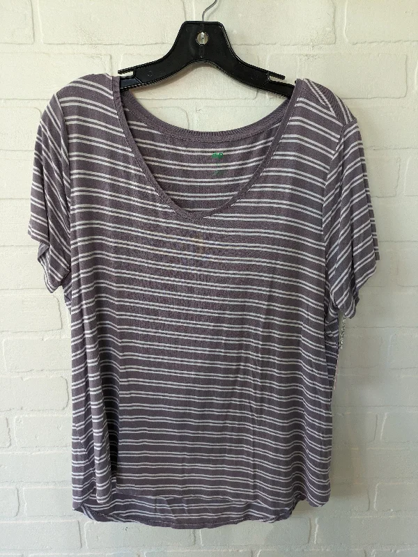 fashionable loose short sleeve shirt -Purple & White Top Short Sleeve Basic Dip, Size L