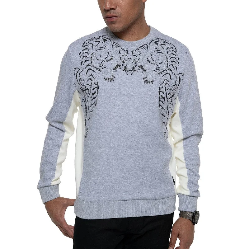 textured knit sweater-Sean John Men's Embroidered Tiger Sweatshirt Gray Size XX-Large