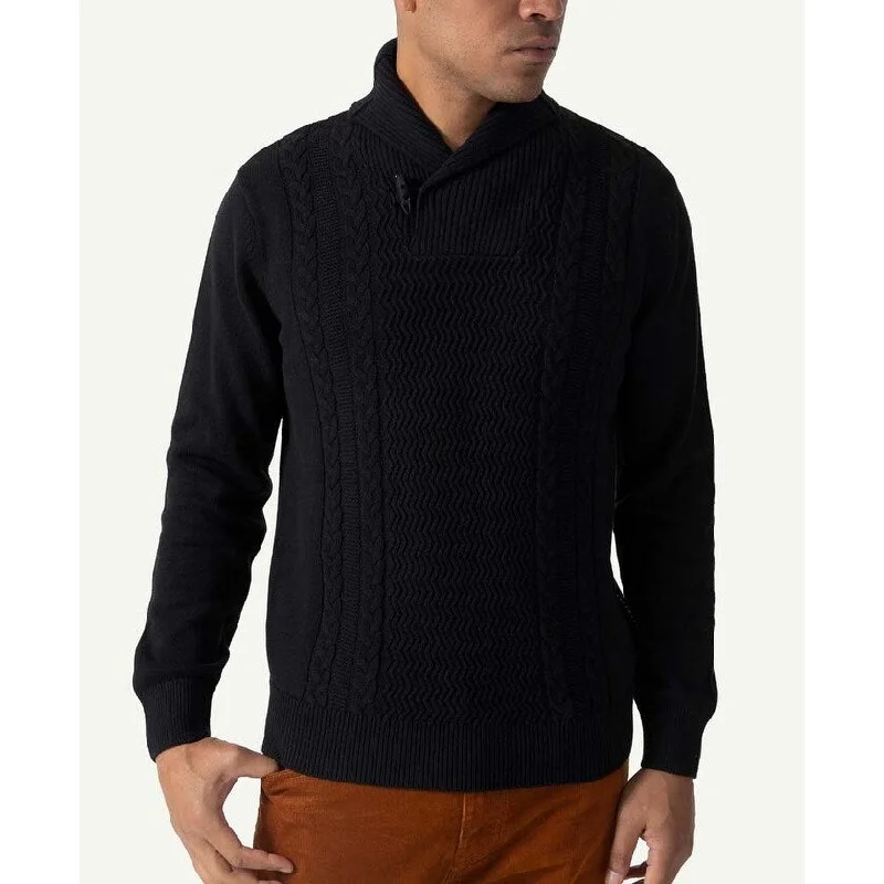 navy blue knitted sweater-Sean John Men's Tri-Pattern Shawl Collar Sweater Black Size Medium