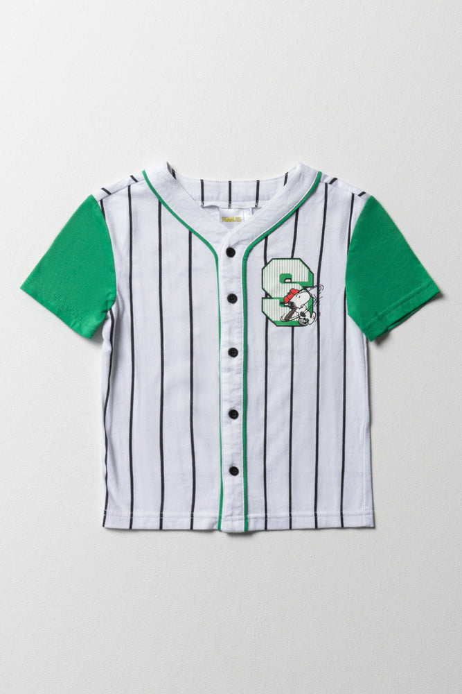 short sleeve graphic t-shirt for casual style -Snoopy Baseball T-Shirt White And Green