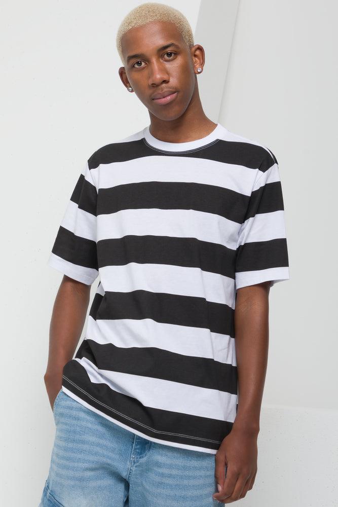 stylish short sleeve polo shirt for men -Stripe Short Sleeve T-Shirt Black & White