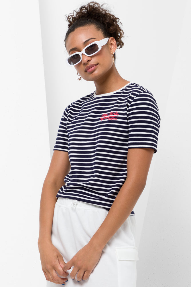 printed short sleeve shirt for casual outings -Stripe Short Sleeve T-Shirt Navy & White