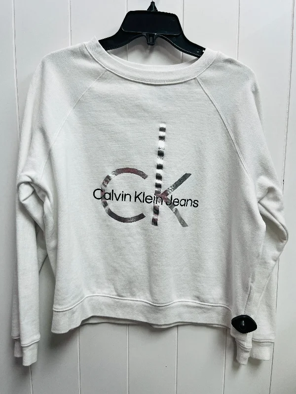 fitted short sleeve t-shirt for athletic wear -Sweatshirt Crewneck By Calvin Klein In Silver & White, Size: L