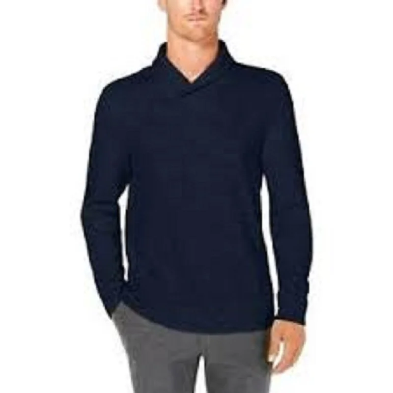 cotton blend sweater-Tasso Elba Men's Contrast Shawl-Collar Supima Cotton Sweater Dark Blue Size Large