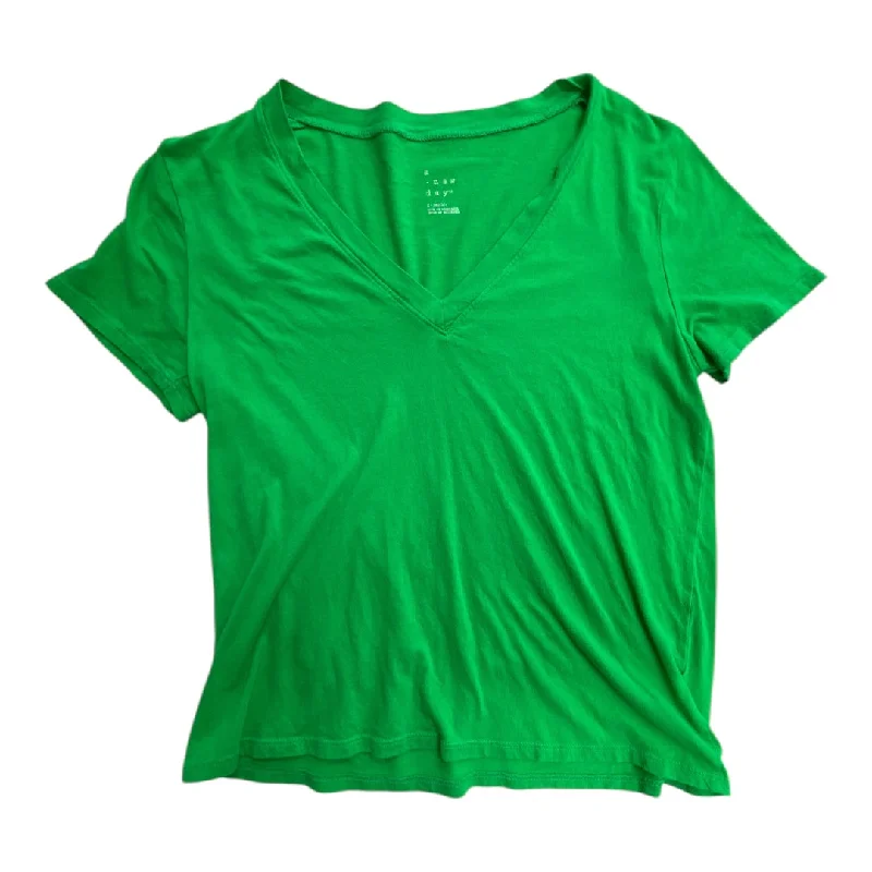 short sleeve t-shirt with bold graphics -Top Short Sleeve Basic By A New Day In Green, Size: XS