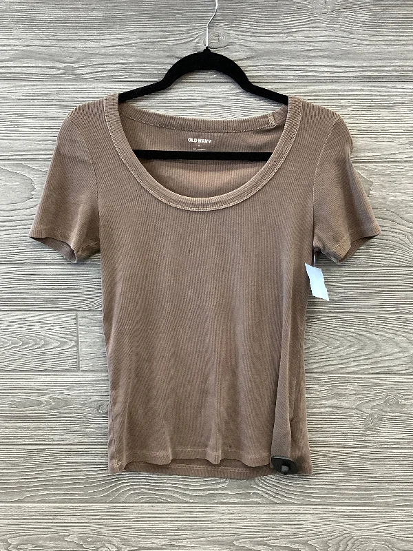 stylish short sleeve t-shirt with slogans -Top Short Sleeve Basic By Old Navy In Brown, Size: M