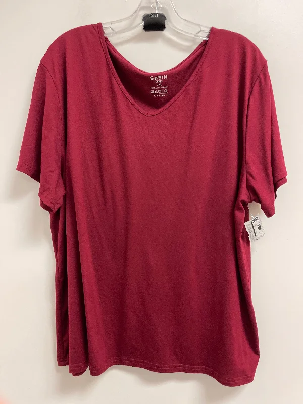 loose fit short sleeve workout shirt -Top Short Sleeve Basic By Shein In Red, Size: 3x