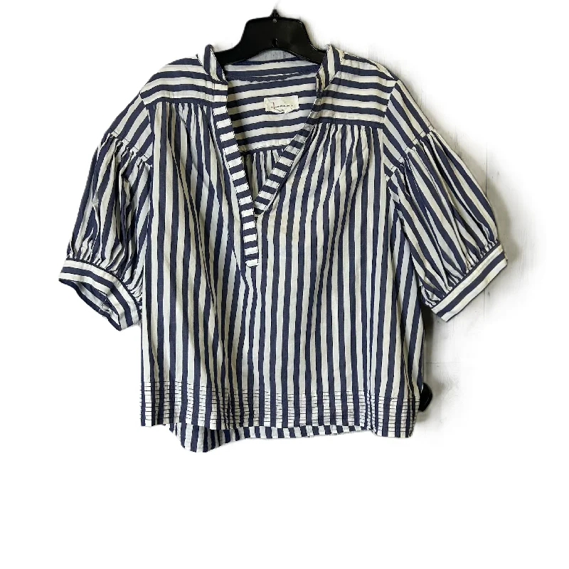 short sleeve shirt with abstract print -Top Short Sleeve By Anthropologie In Blue & White, Size: 1x