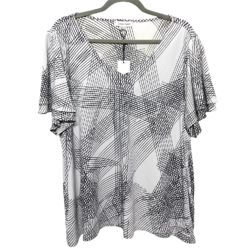 short sleeve shirt with abstract print -Top Short Sleeve By Calvin Klein In Black & White, Size: 2x