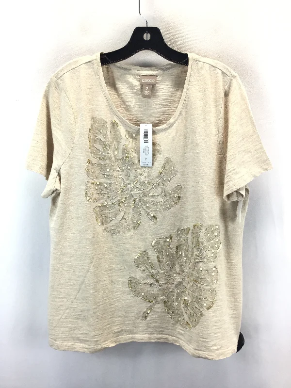 short sleeve t-shirt with retro print -Top Short Sleeve By Chicos In Beige, Size: L