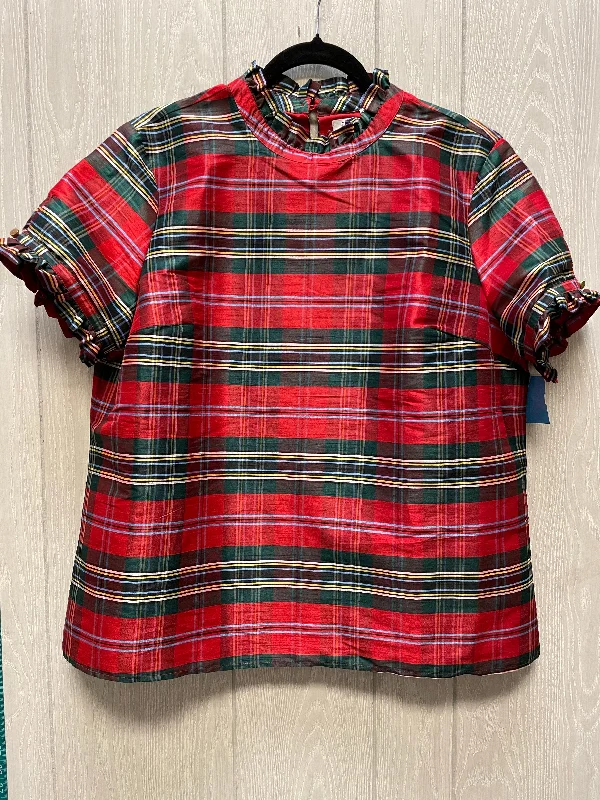 loose fit short sleeve workout shirt -Top Short Sleeve By Crown And Ivy In Plaid Pattern, Size: Xl