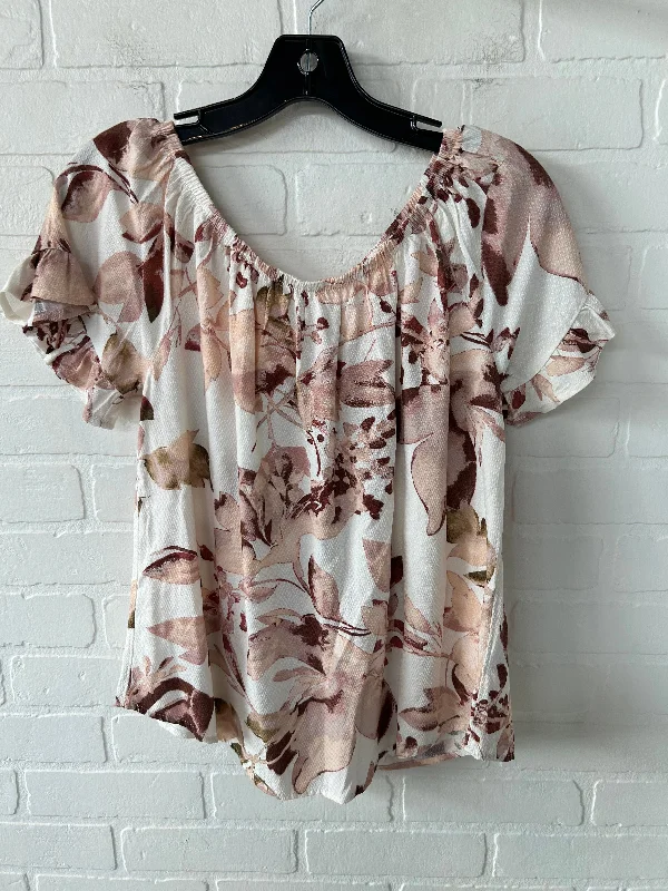 short sleeve shirt with abstract print -Top Short Sleeve By Knox Rose In Pink & White, Size: S