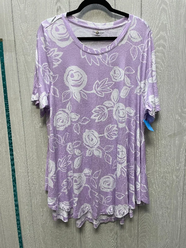 loose-fit short sleeve t-shirt for leisure -Top Short Sleeve By Lane Bryant In Purple & White, Size: 1x