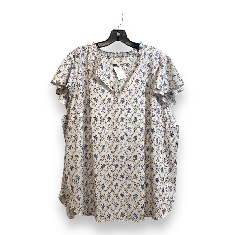 sporty short sleeve t-shirt with designs -Top Short Sleeve By Loft In Floral Print, Size: 1x