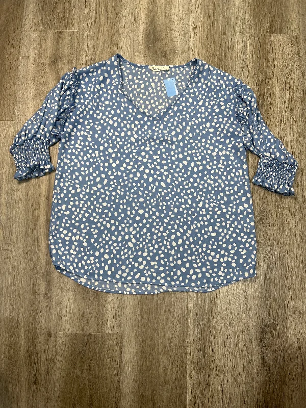 printed short sleeve shirt for casual outings -Top Short Sleeve By VINE & LOVE In Blue & White, Size: L