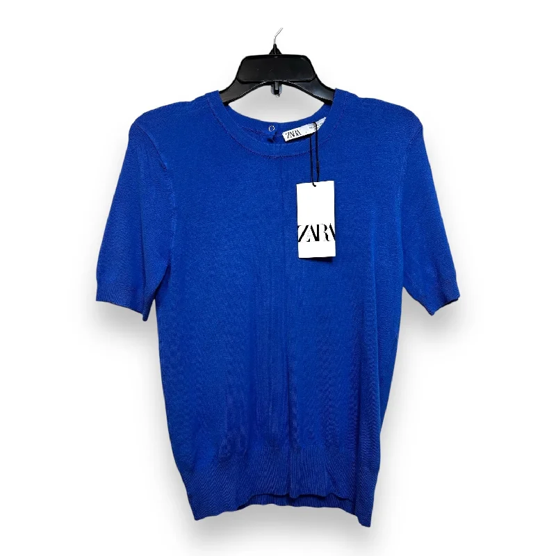 fashionable short sleeve shirt for everyday wear -Top Short Sleeve By Zara In Royal Blue, Size: L