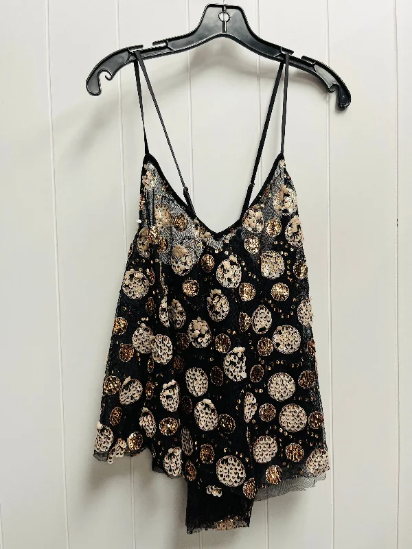 classic short sleeve button-down shirt -Top Sleeveless By Anthropologie In Black & Gold, Size: L