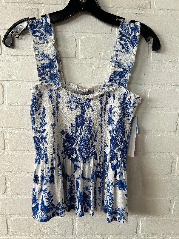 comfortable short sleeve cotton shirt -Top Sleeveless By Conditions Apply In Blue & White, Size: Xs