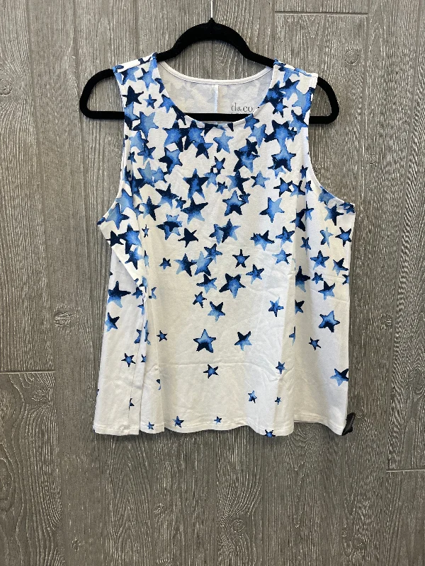 comfy short sleeve t-shirt for sports -Top Sleeveless By Denim And Company In Blue & White, Size: 1x