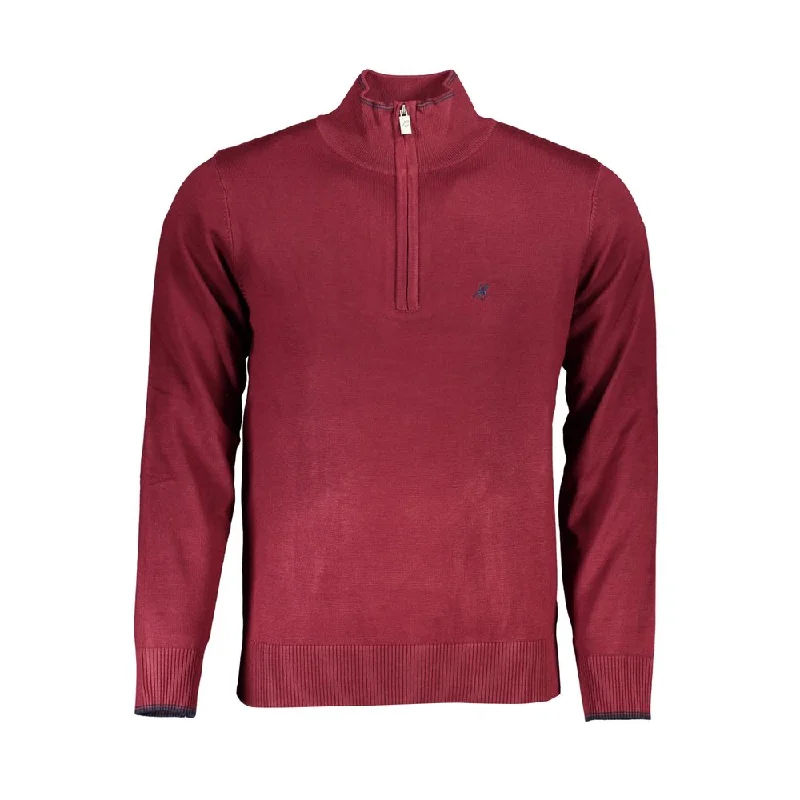 textured knit sweater-U.S. Grand Polo Elegant Half-Zip Sweater with Embroidery Men's Detail