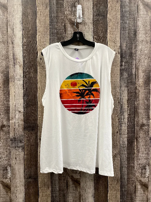 loose-fit short sleeve t-shirt for leisure -White Top Sleeveless Shein, Size 3x