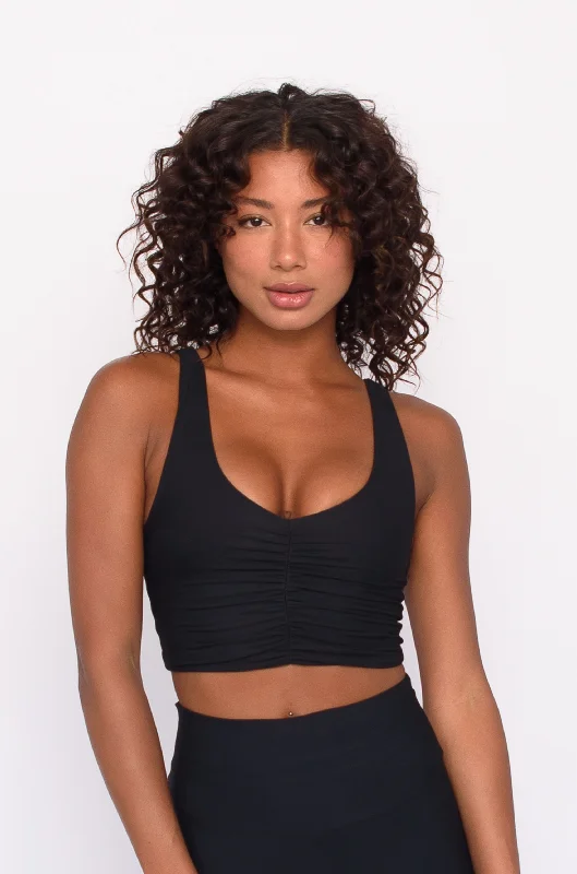 trendy short sleeve graphic t-shirt -Winnie Sports Bra - Black