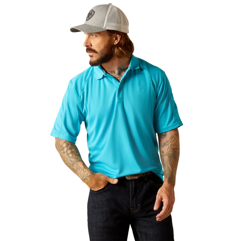 stylish short sleeve cotton t-shirt -'Ariat' Men's AC Polo - Turquoise Reef