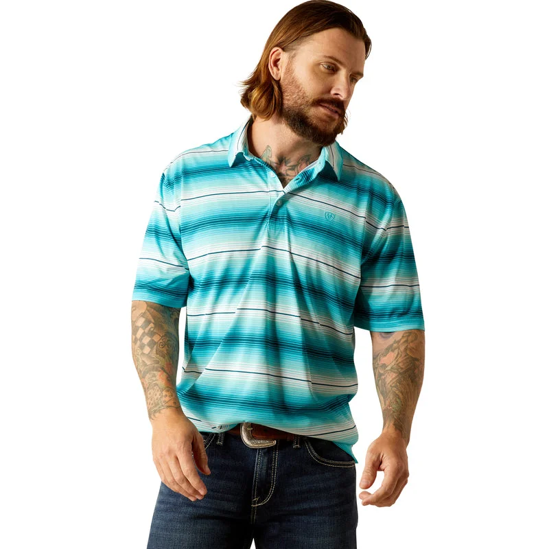 fitted short sleeve shirt for a tailored look -'Ariat' Men's All Over Print Polo - Peacock Blue 2