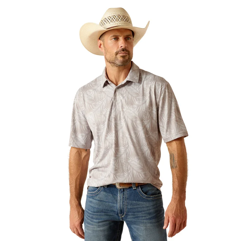 short sleeve shirt with vibrant designs -'Ariat' Men's All Over Print Polo - Grey