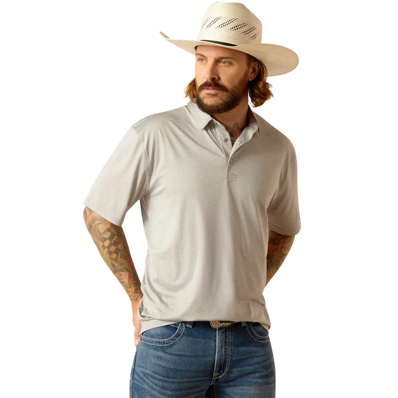 short sleeve cotton shirt with creative print -'Ariat' Men's Charger 2.0 Polo - Silver Lining