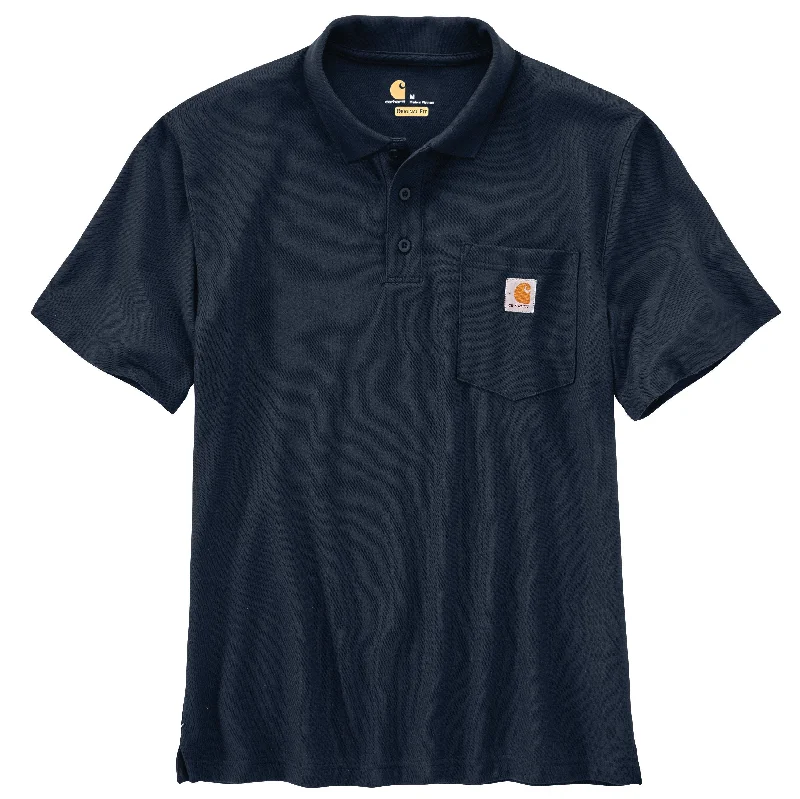 summer short sleeve t-shirt for running -'Carhartt' Men's Loose Fit Midweight Short Sleeve Contractor Pocket Polo - Navy