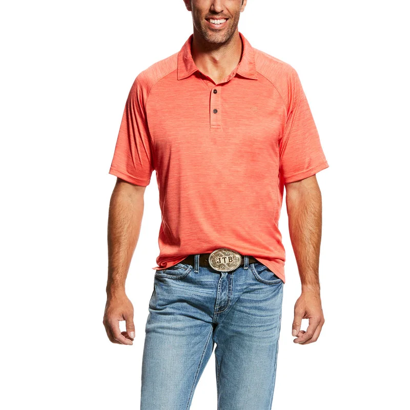 comfortable short sleeve t-shirt for lounging -'Ariat' Men's Charger Polo Shirt - Coral Fan