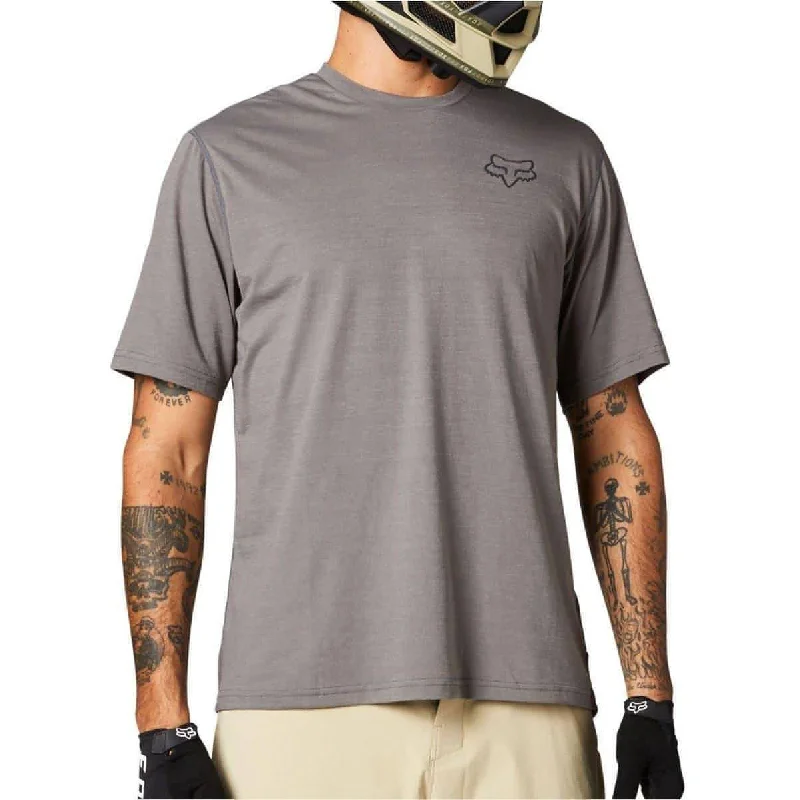 sporty short sleeve shirt for kids -Fox Ranger PowerDry Short Sleeve Mens Cycling Jersey - Grey