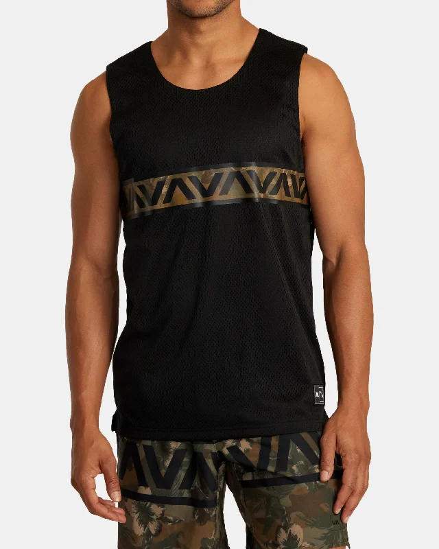 short sleeve t-shirt for light outdoor activity -Hawaii Taro Mesh Tank Top - Black Multi