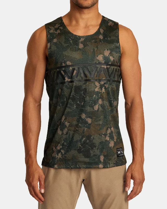 short sleeve shirt for the gym and workout -Hawaii Taro Mesh Tank Top - Floral Camo